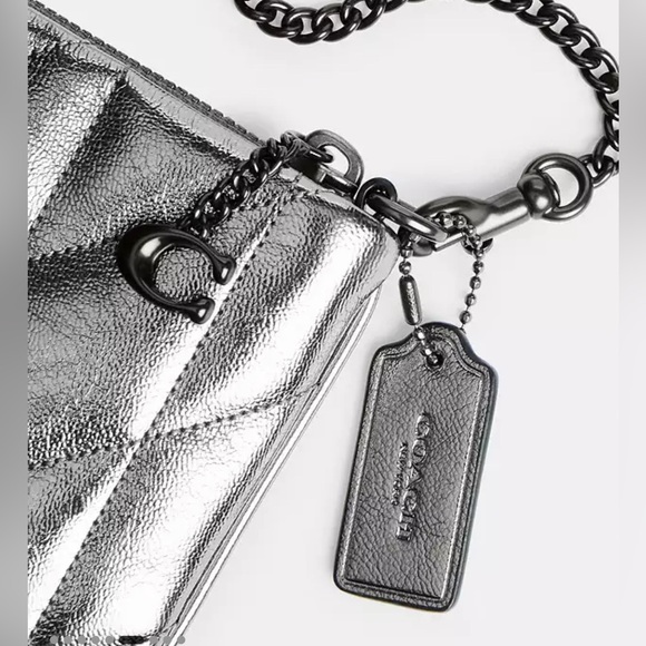 COACH Bundle•Quilted Leather Pouch Bag and Card Case in Metallic Anthracite - Picture 4 of 11
